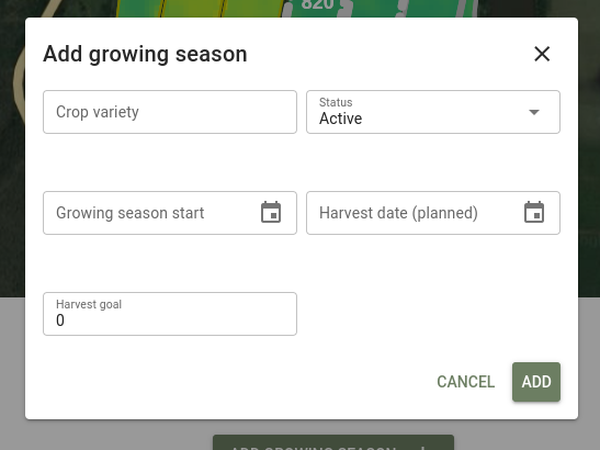 Growing season dialog